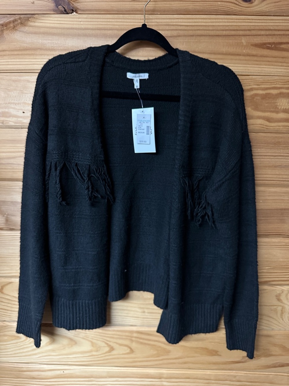 NWT Maurices Women's Black Open-Front Fringe Knit Cardigan Sweater Size Medium